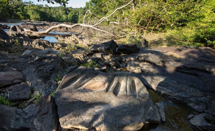 Polissoirs sur le saut Yanioué © Guillaume Feuillet / Parc amazonien de Guyane
